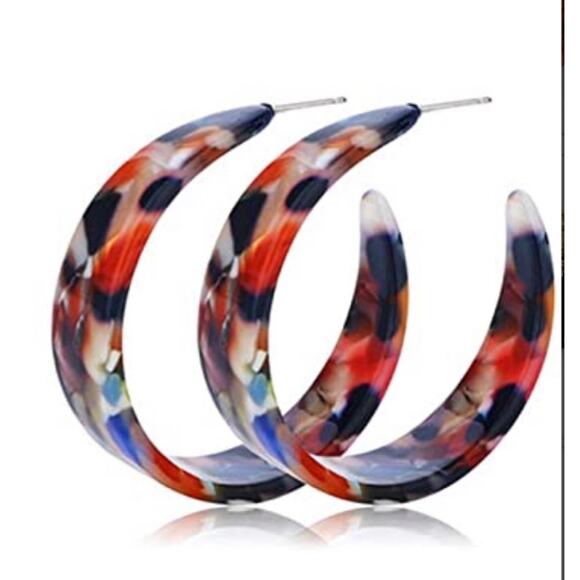 Tortoiseshell Acrylic Hoop Earrings - Picture 1 of 1
